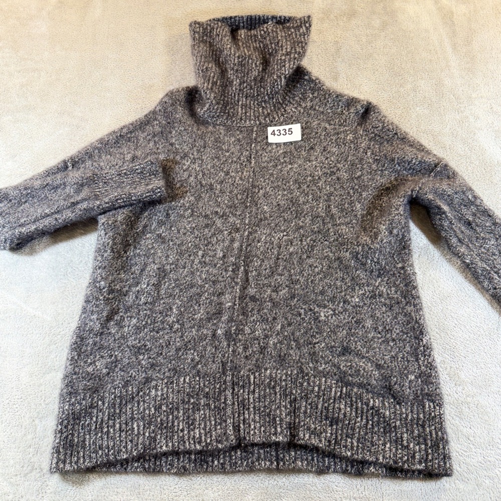 Aqua Cashmere Sweater Women Large Gray Turtleneck Center Seam 100% Cashmere